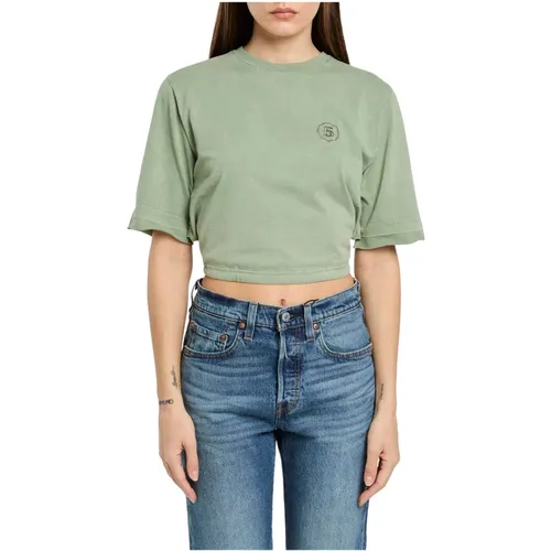 Grünes T-Shirt Crop Top mit Kordelzug , Damen, Größe: XS - Department Five - Modalova