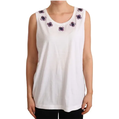 Blumige Stickerei Ärmelloses Top , Damen, Größe: XS - Dolce & Gabbana - Modalova