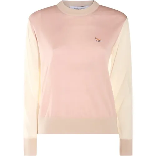 Rosa Wollpullover mit Logo , Damen, Größe: XS - Maison Kitsuné - Modalova