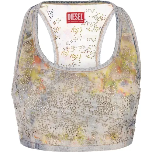 Blue Floral Crop Top , female, Sizes: M, S - Diesel - Modalova