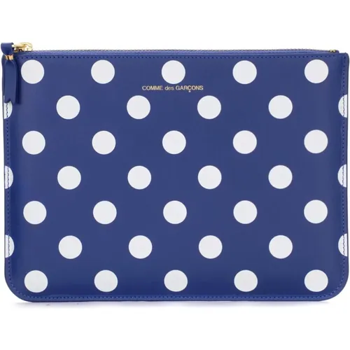 Navy Blue Leather Wallet with White Polka Dots , female, Sizes: ONE SIZE - Comme des Garçons - Modalova