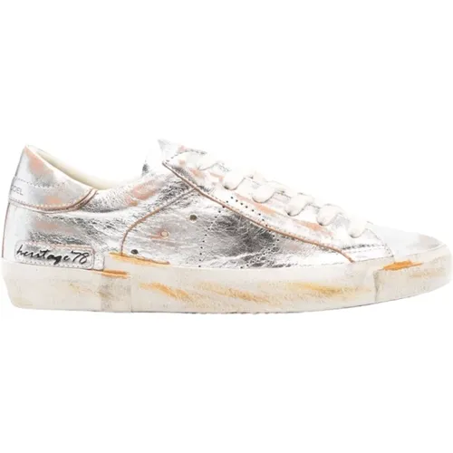 Metallic Finish Sneakers with Distressed Detailing , female, Sizes: 7 UK, 3 UK, 4 UK - Philippe Model - Modalova