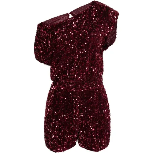 Burgundy Sequin Jumpsuit with French Pockets , female, Sizes: XS, S - Elisabetta Franchi - Modalova