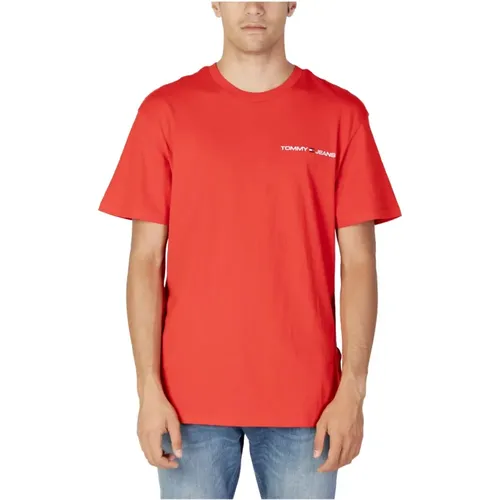 Rotes Baumwoll T-Shirt Herren Herbst/Winter , Herren, Größe: M - Tommy Jeans - Modalova