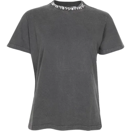 Vintage Anthrazit Baumwoll T-Shirt mit Steinen , Damen, Größe: XS - Golden Goose - Modalova