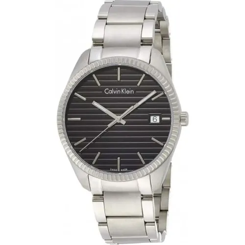 Elegant Quartz Women`s Watch with Black Dial and Silver Steel Strap , female, Sizes: ONE SIZE - Calvin Klein - Modalova