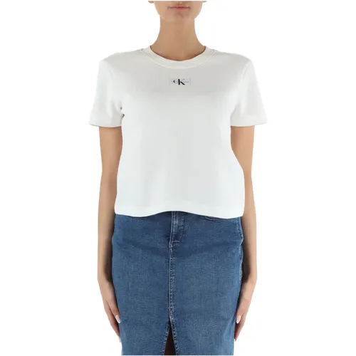 Baumwoll-T-Shirt mit Frontlogo-Patch , Damen, Größe: XL - Calvin Klein Jeans - Modalova