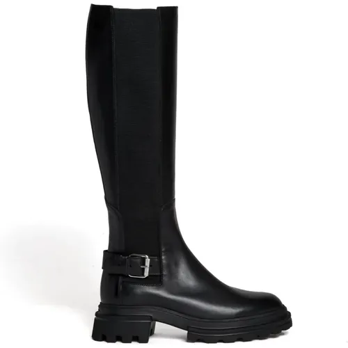 Schwarze Leder Stiefeletten , Damen, Größe: 40 EU - Hogan - Modalova