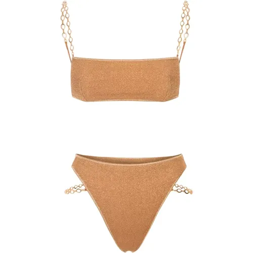 Golden Lurex Bikini Set with Chain , female, Sizes: S, M - Oseree - Modalova