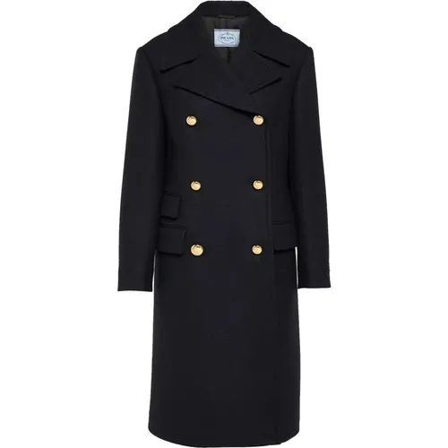 Double-Breasted Wool Coat , female, Sizes: S - Prada - Modalova