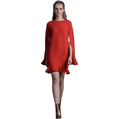 Elegantes Rotes Langarm Kurzes Kleid - Moskada - Modalova