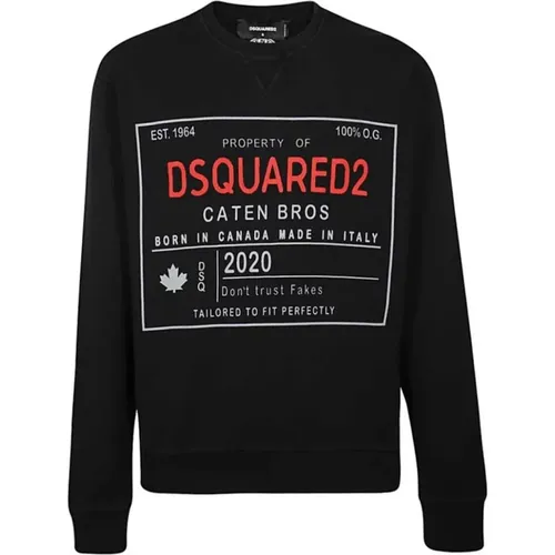 Schwarzer Sweatshirt Cool Fit Baumwolle , Herren, Größe: S - Dsquared2 - Modalova