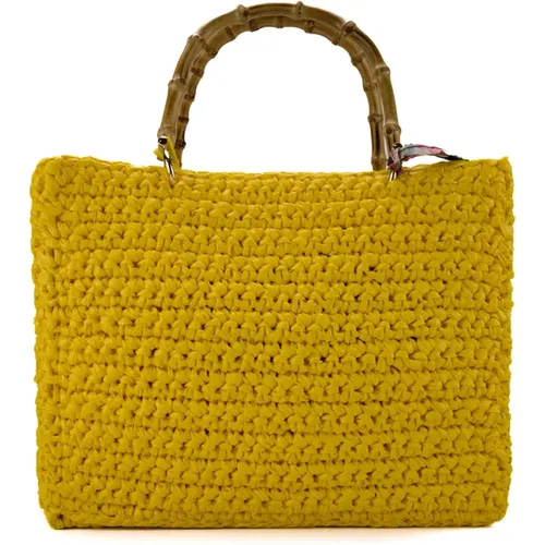Rafia Crochet Shopper Tasche mit Bambusgriffen - Chica London - Modalova