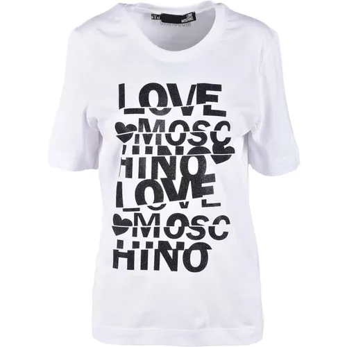 Weiße T-Shirt aus der Collection , Damen, Größe: S - Love Moschino - Modalova