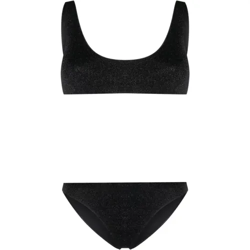 Schwarzes Lurex-Bikini mit weitem Ausschnitt und elastischen Kanten , Damen, Größe: S - Oseree - Modalova