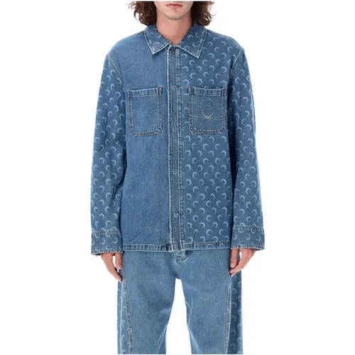 Mond Laser Denim Overshirt Hellblau , Herren, Größe: L - Marine Serre - Modalova