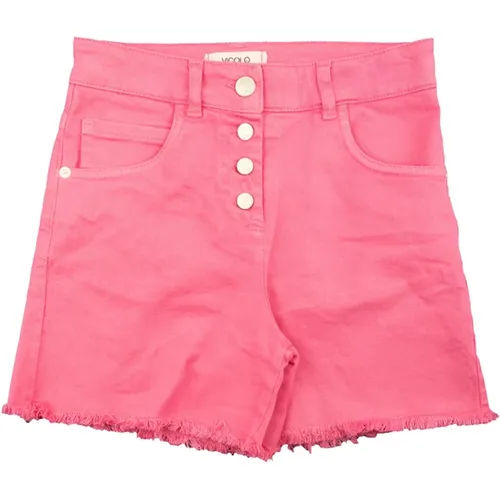 Rosa Shock Kinder Jeans Shorts mit Fransen - ViCOLO - Modalova