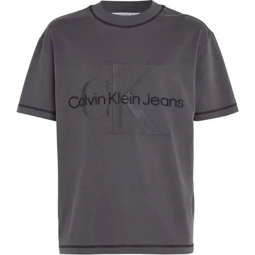 Monologue Tee Gewaschenes Schwarzes Logo T-Shirt , Herren, Größe: M - Calvin Klein Jeans - Modalova