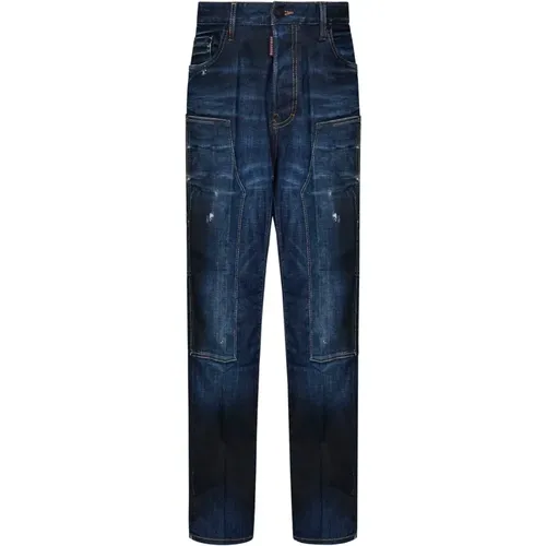 Blaue Loose Fit Jeans mit Patches , Herren, Größe: L - Dsquared2 - Modalova