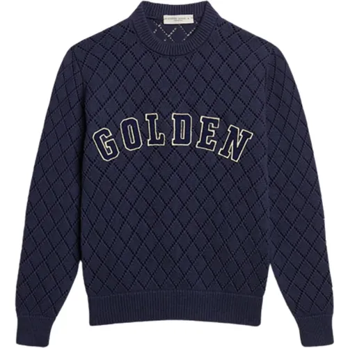 Blauer Strickpullover mit Diamantmuster - Golden Goose - Modalova