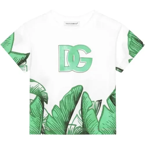 Kinder Weißes T-Shirt mit Grünem Banano-Druck - Dolce & Gabbana - Modalova