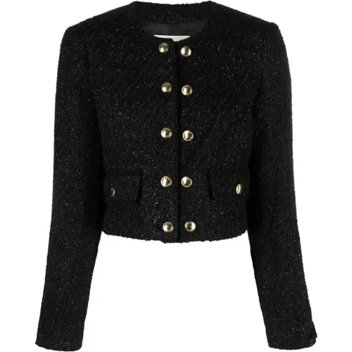 Schwarze Tweed Kragenlose Casual Jacke , Damen, Größe: S - Michael Kors - Modalova