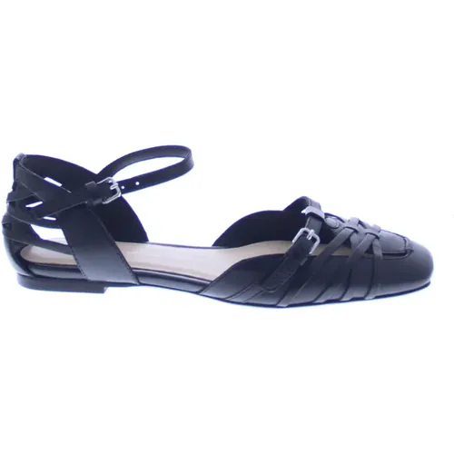 Retro-inspirierte schwarze flache Sandalen mit geflochtenen Riemen , Damen, Größe: 40 EU - Bronx - Modalova