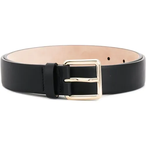 Leather Vltn Belt with Gold-tone Buckle , female, Sizes: 75 CM, 80 CM, 70 CM - Valentino Garavani - Modalova