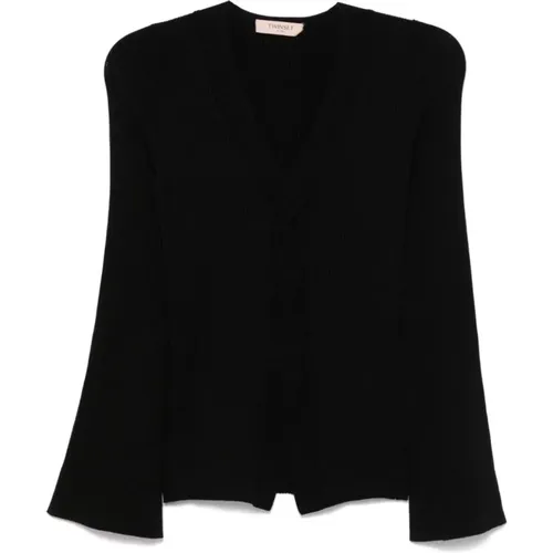 Schwarze V-Ausschnitt Pullover mit gerippten Details , Damen, Größe: L - Twinset - Modalova