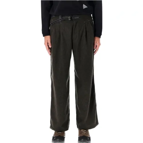 Khaki Wool Blend Wide Pants , male, Sizes: L, XL - And Wander - Modalova