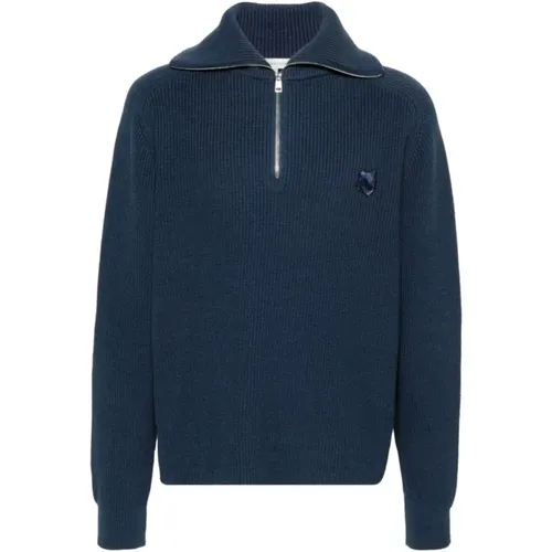 Navy Knitted Fisherman's Sweater , male, Sizes: M, L - Maison Kitsuné - Modalova