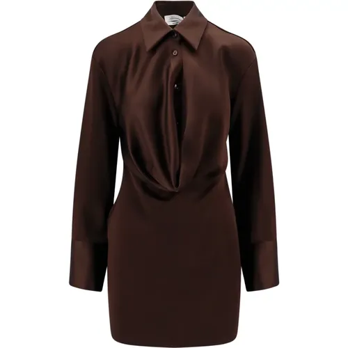 Braunes V-Ausschnitt Kleid mit seitlichem Reißverschluss , Damen, Größe: L - Blumarine - Modalova