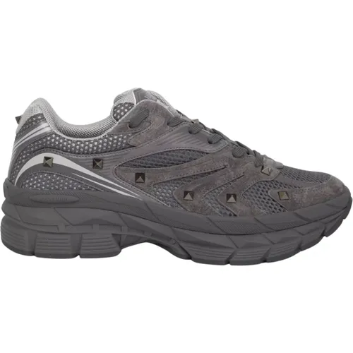 Grey Mesh and Suede Sneakers with Studs , male, Sizes: 7 1/2 UK, 11 UK, 8 1/2 UK - Valentino Garavani - Modalova