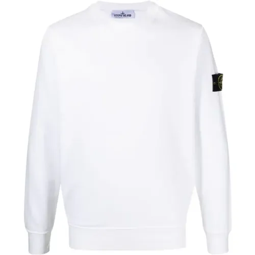 Weiße Crewneck Sweatshirt mit Logo-Patch , Herren, Größe: 2XL - Stone Island - Modalova