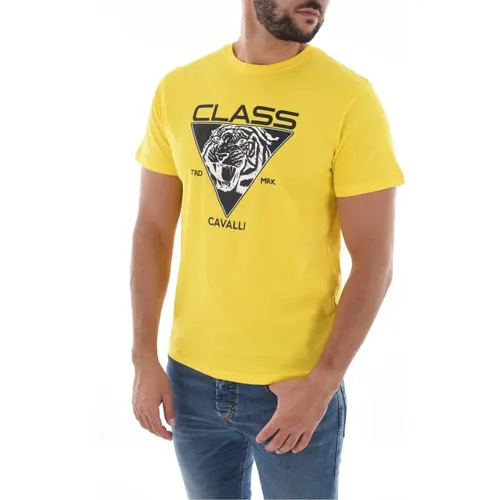 Gelbes Logo Print T-Shirt , Herren, Größe: S - Cavalli Class - Modalova