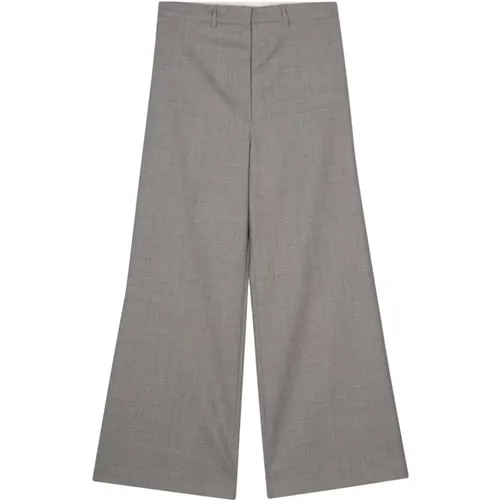 Melange Graue Wollweite Hose , Damen, Größe: S - LOW CLASSIC - Modalova