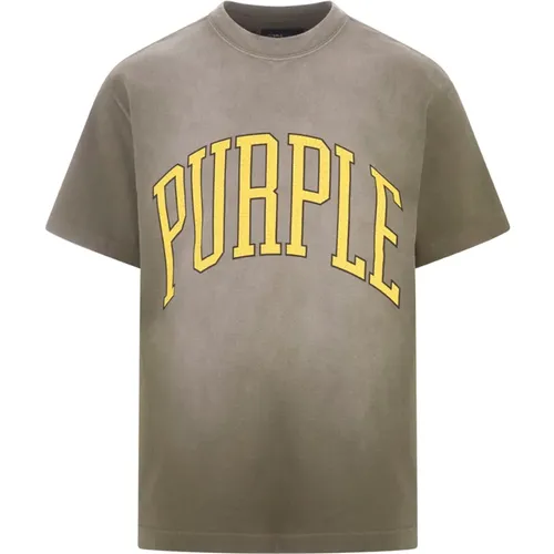 Grünes Baumwoll-T-Shirt mit Logo-Druck , Herren, Größe: M - Purple Brand - Modalova