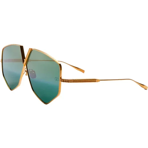Hexagon Sunglasses - Gold/Green Shaded , unisex, Sizes: 64 MM - Valentino - Modalova