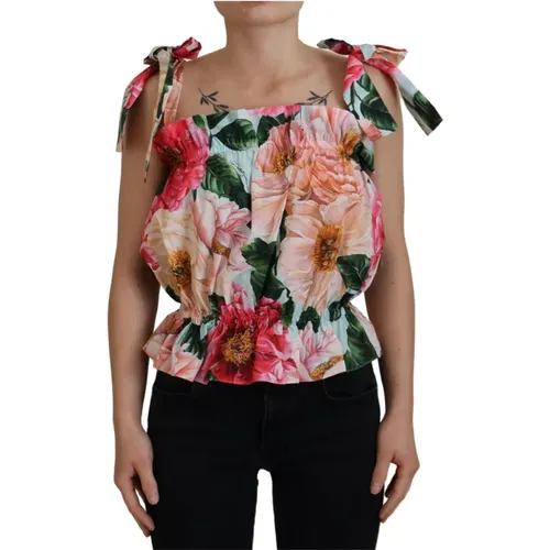 Sleeveless Floral Tank Top , female, Sizes: S - Dolce & Gabbana - Modalova