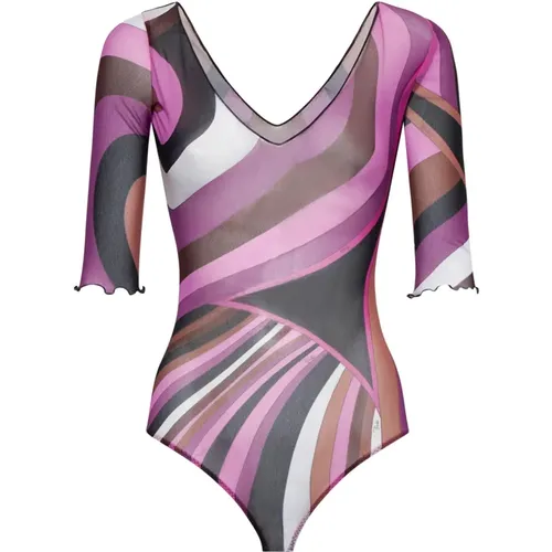 Abstract Print Tulle Bodysuit , female, Sizes: XS - EMILIO PUCCI - Modalova