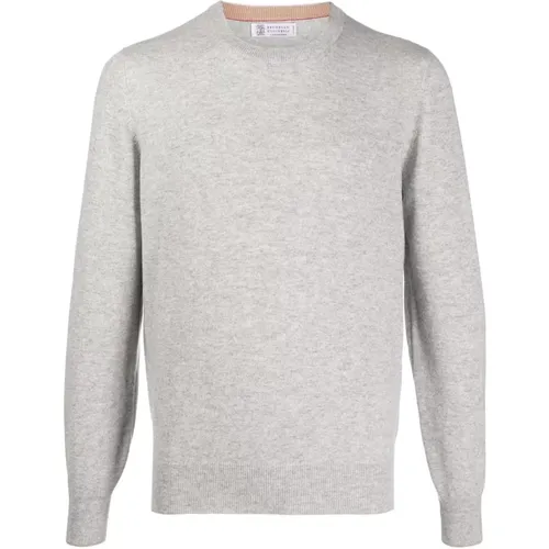 Light Grey Cashmere Crew-Neck Sweater , male, Sizes: 3XL, L, XL, 2XL - BRUNELLO CUCINELLI - Modalova