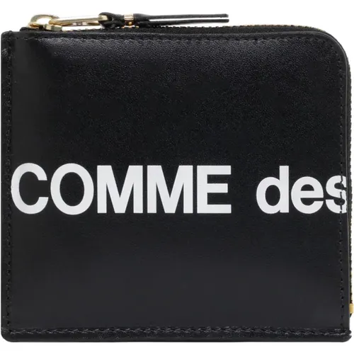 Schwarzes Logo Leder Portemonnaie mit Reißverschluss - Comme des Garçons - Modalova