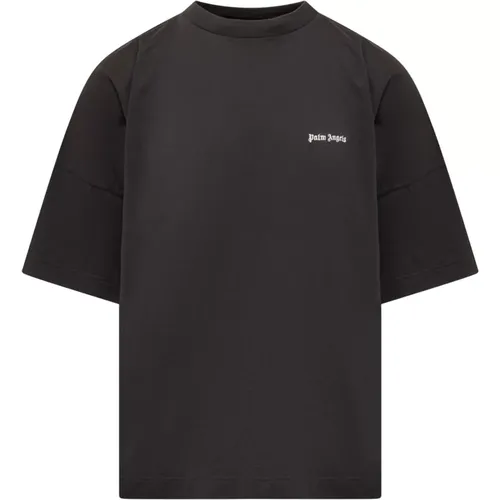 Schwarzes Logo T-Shirt,Schwarzes Oversize Baumwoll-T-Shirt - Palm Angels - Modalova
