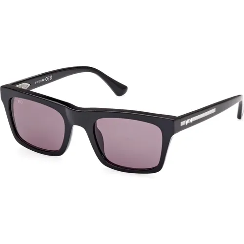 Herren Sonnenbrille Rechteckig Schwarz Glänzend , Herren, Größe: 52 MM - WEB Eyewear - Modalova