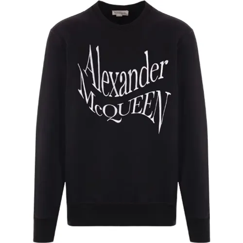 Schwarzer Baumwoll-Jersey-Pullover mit verzerrter Logo-Stickerei , Herren, Größe: M - alexander mcqueen - Modalova