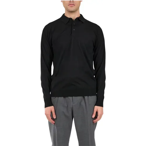 Virgin wool polo with ribbed details , male, Sizes: M, L - Paolo Pecora - Modalova