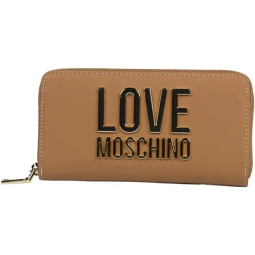 Spacious Zippered Wallet with Gold-Plated Logo , female, Sizes: ONE SIZE - Love Moschino - Modalova
