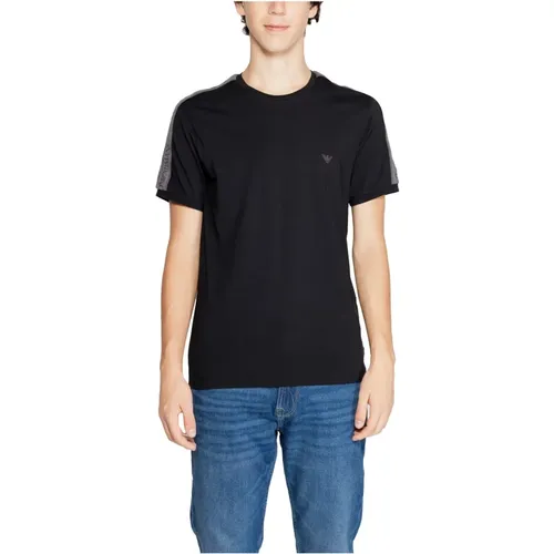 Schwarzes Baumwoll T-Shirt Herren Rundhals , Herren, Größe: L - Emporio Armani - Modalova