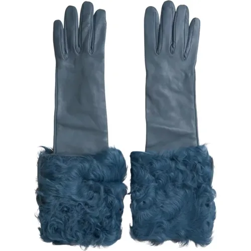 Blaue Leder Pelz Handschuhe , Damen, Größe: 7 1/2 IN - Dolce & Gabbana - Modalova