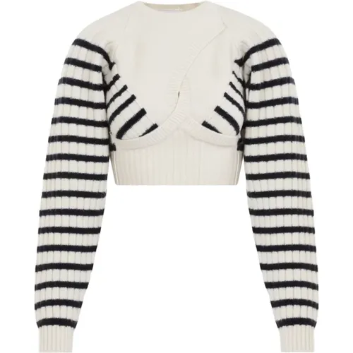 Weiß Gestreifter Crop Pullover , Damen, Größe: S - Jean Paul Gaultier - Modalova